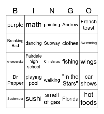 Kaylee BINGO Card