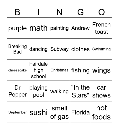 Kaylee BINGO Card