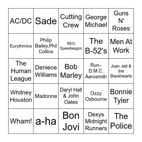 The 80s Bingo Card