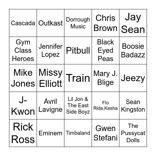 People's Category - '00s Pop & Hip Hop Bingo Card