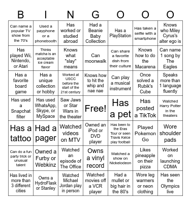 Let's Party Like It's 1989 Bingo Card