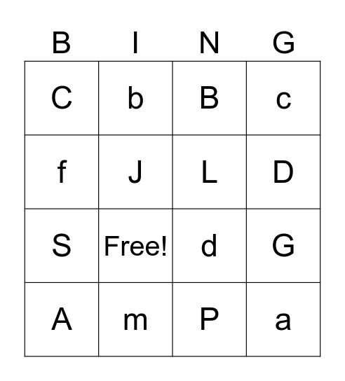 Letter Bingo Card
