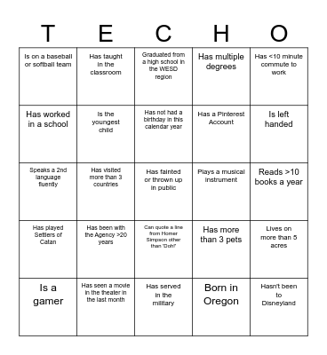 Find someone who... Bingo Card