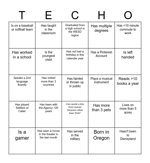 Find someone who... Bingo Card