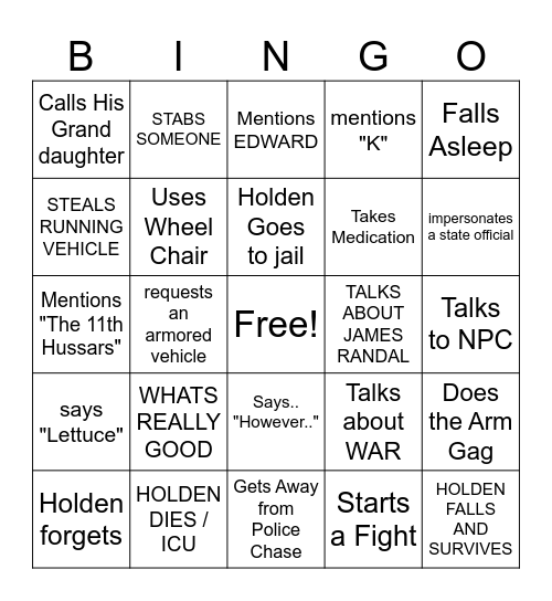 HOLDEN MADDOX BINGO 2 Bingo Card