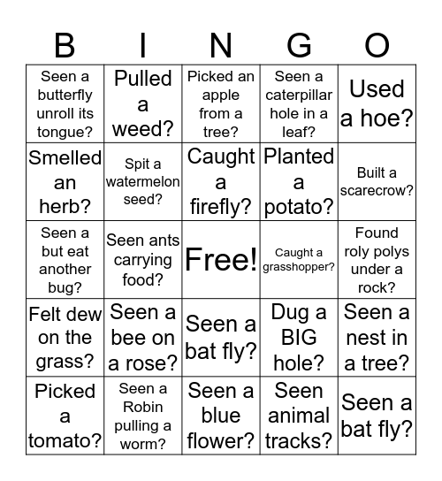 Garden Bingo. Have you ever..... Bingo Card