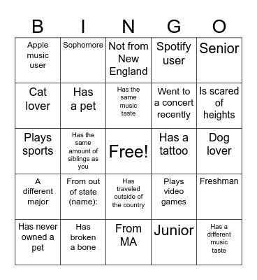 First Day of Class Mixing and Mingling Bingo Card