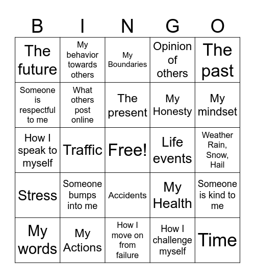 What is in my Control? Bingo Card