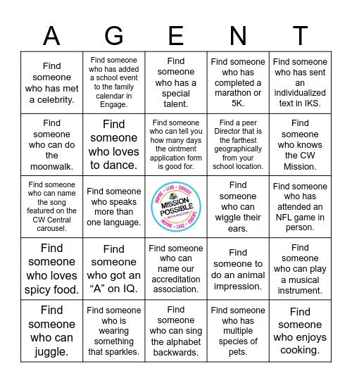 CWS Mission: Possible Bingo Card