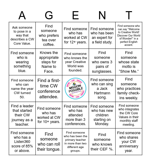 CW Mission: Possible Bingo Card