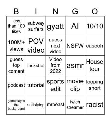 Untitled Bingo Card