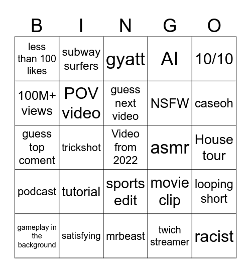 Untitled Bingo Card
