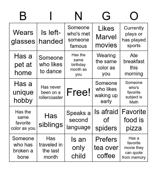 Human Bingo Card