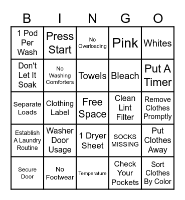 Laundry Care! Bingo Card