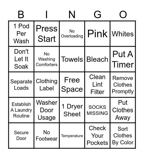 Laundry Care! Bingo Card