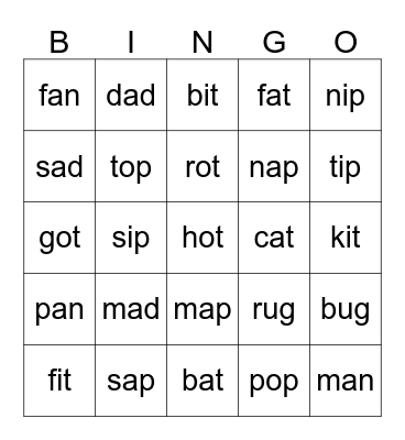 WORD FAMILIES Bingo Card