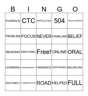Campus Administrators LOVE Accommodations Bingo Card