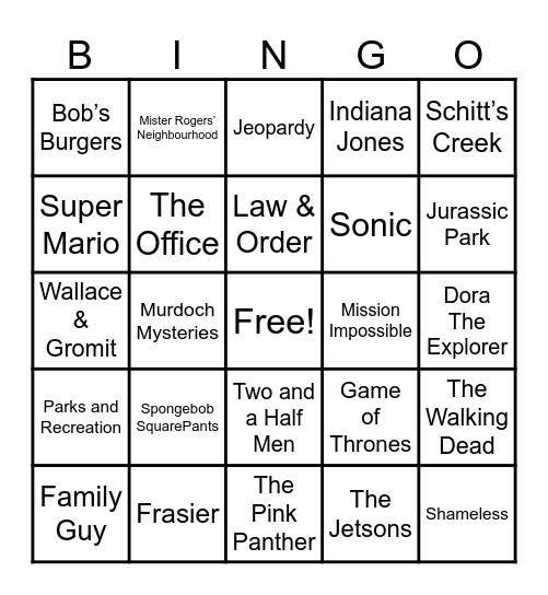 Theme Songs! Bingo Card