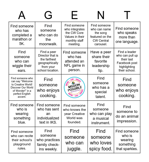 CWS Mission: Possible Bingo Card