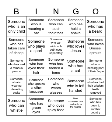 Get To Know You Bingo Card