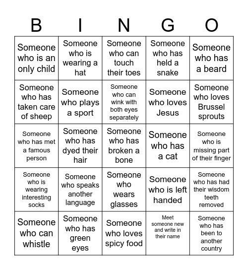 Get To Know You Bingo Card