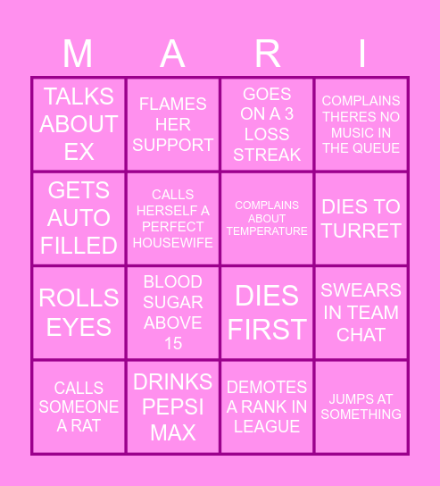 MARI'S SUBATHON BINGO Card