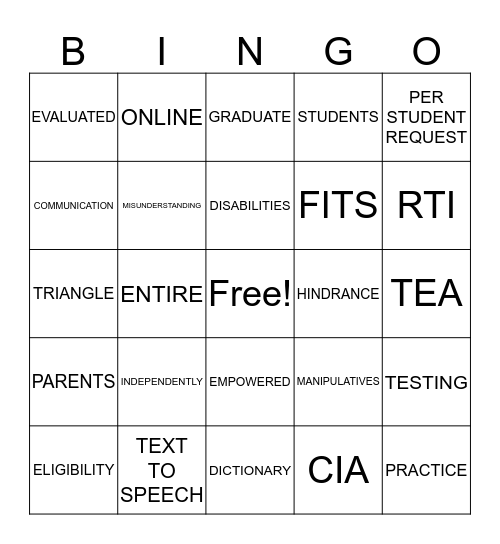 Campus Administrators LOVE Accommodations Bingo Card