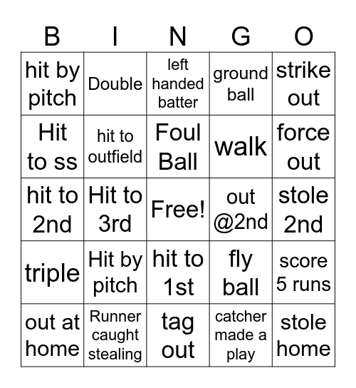 softball Bingo Card