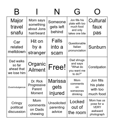 Italy Family Bingo Card