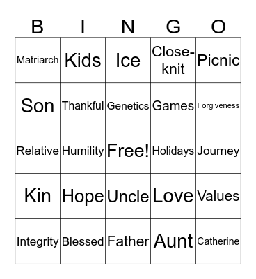Family Picnic Bingo Card