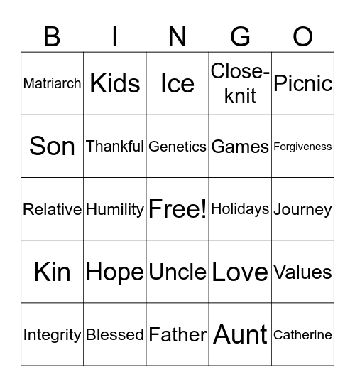 Family Picnic Bingo Card