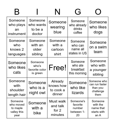 Walk and talk Bingo Card