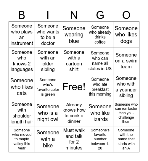 Walk and talk Bingo Card