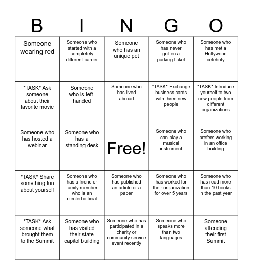 Voices for Healthy Kids Summit Bingo Card