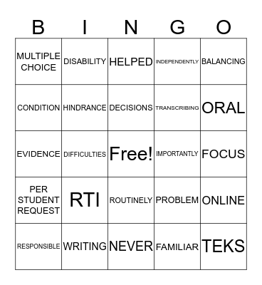 Campus Administrators LOVE Accommodations Bingo Card