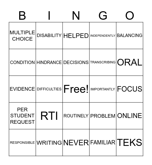 Campus Administrators LOVE Accommodations Bingo Card