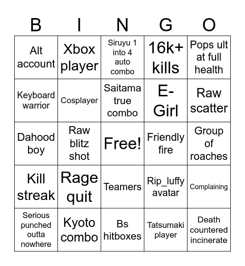 Tsb bingo Card