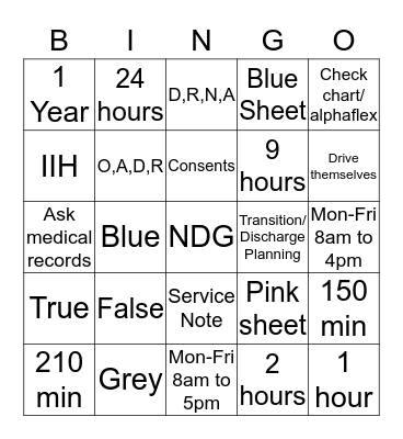 NDG Bingo Card