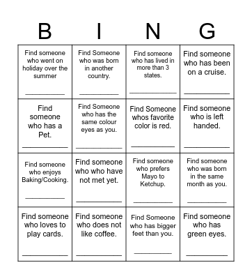 Find Someone Who Bingo Card