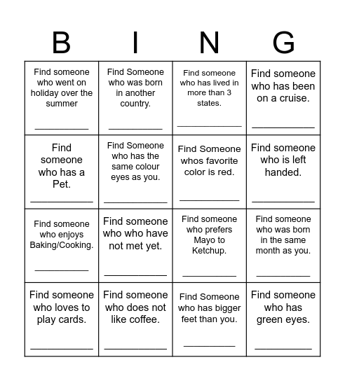 Find Someone Who Bingo Card