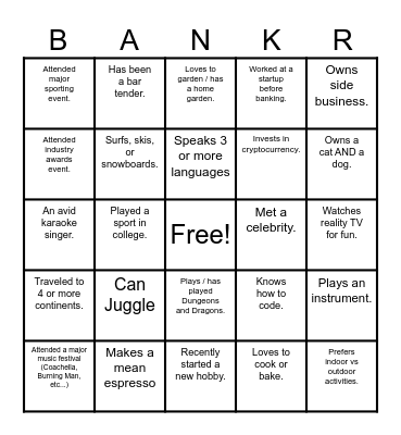 BANKERS "R" US! Bingo Card