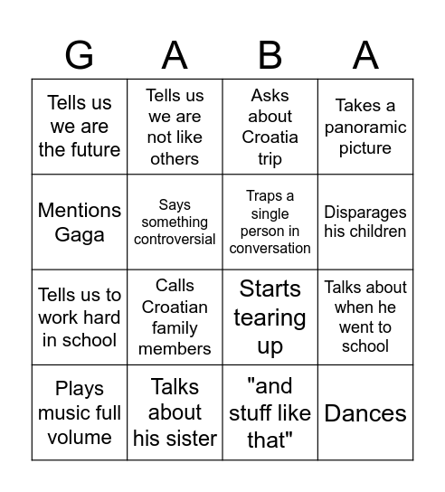 GABA Bingo Card