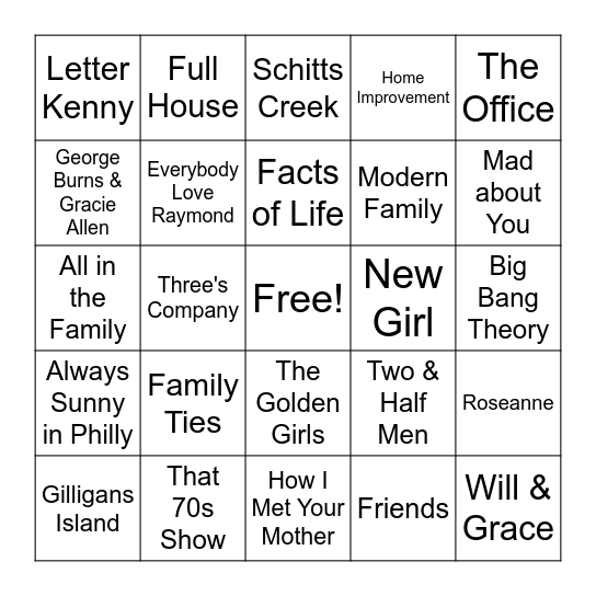 T.V Sitcoms Bingo Card