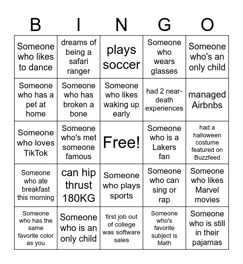 Human Bingo Card