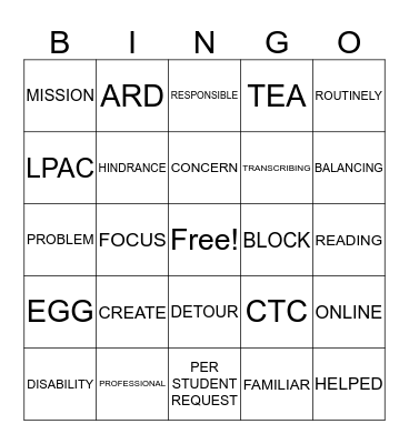 Campus Administrators LOVE Accommodations Bingo Card