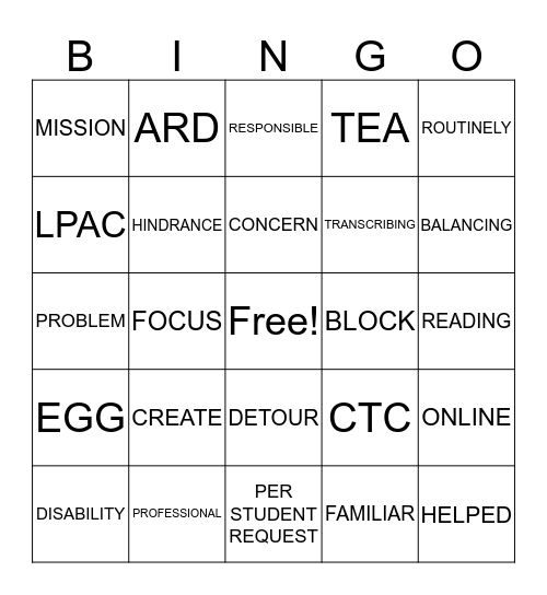Campus Administrators LOVE Accommodations Bingo Card