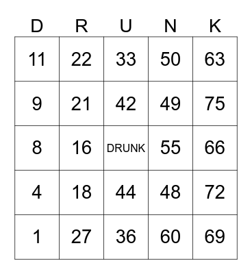 DRUNK Bingo Card