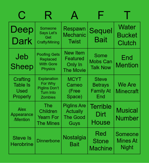 Minecraft Bingo Card