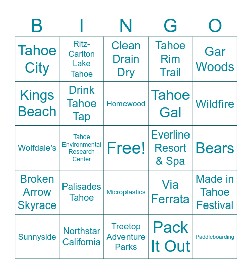 North Lake Tahoe Bingo Card