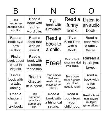 Reading is fun. Bingo Card